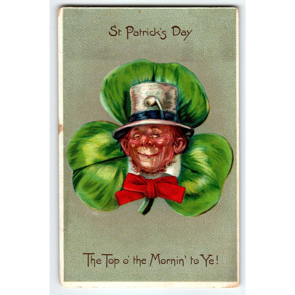 St Patrick's Day Postcard Man Inside Clover Frances Brundage Tucks Series 106
